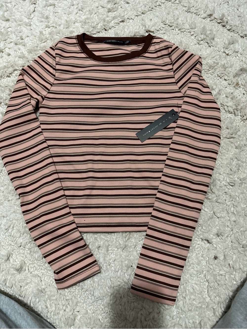 Striped Pink & Brown Long Sleeve Top